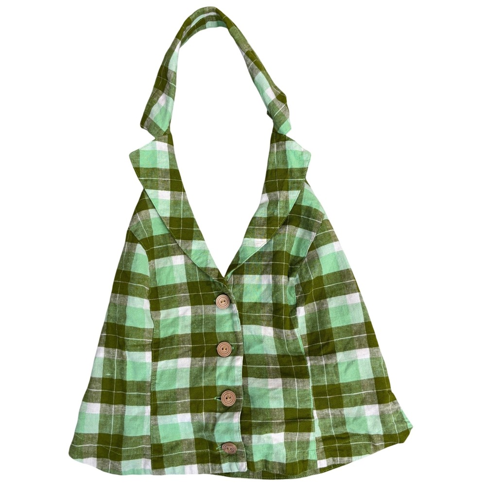 NWT Urban Outfitters Green‎ Plaid Halter Top Vest Linen Blend Womens M Groovy